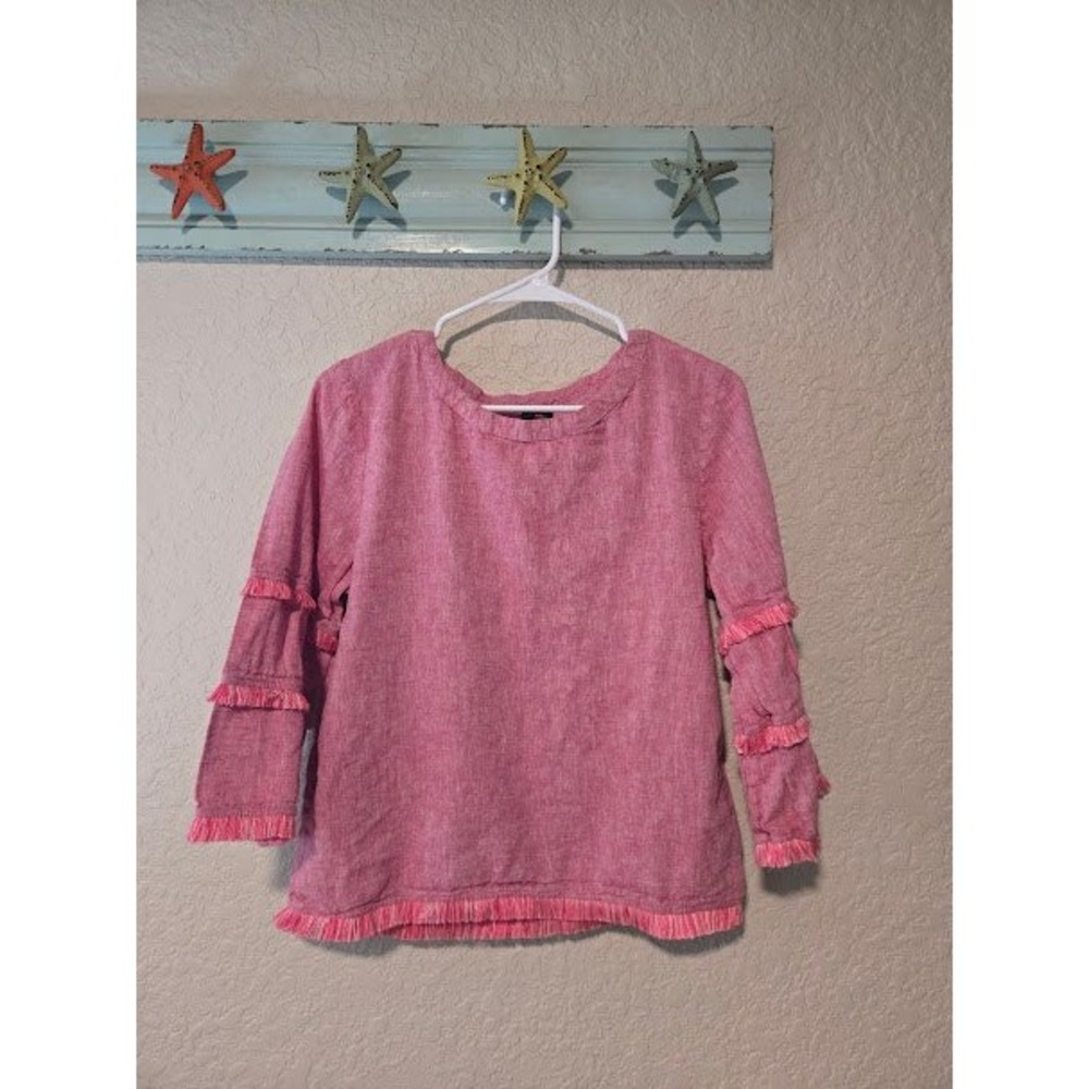 For Cynthia Pink Linen Blend Blouse